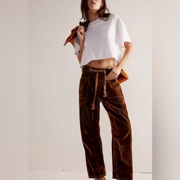 Free people We The Free Moxie Velvet Barrel Jeans Brown Size 24 ( brand new ) - Picture 1 of 16